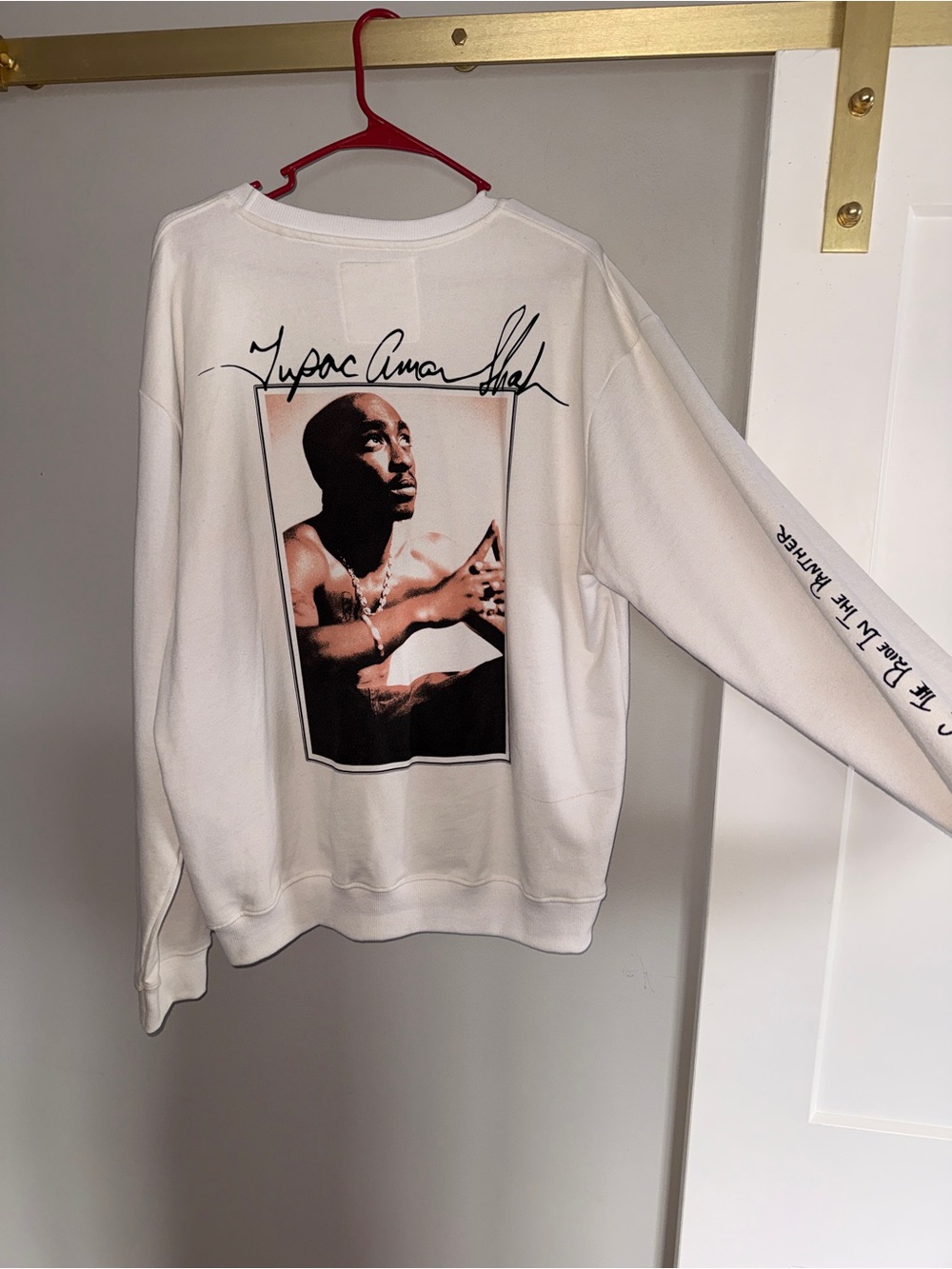 Pull&Bear White Tupac Crewneck Sweatshirt with Graphic Back